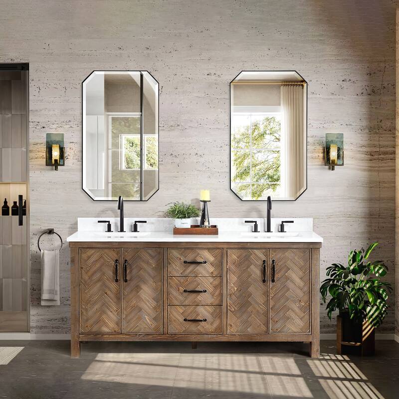 Javier Bath Vanity with Composite Stone Top without Mirror - 72in. - Antique Gray