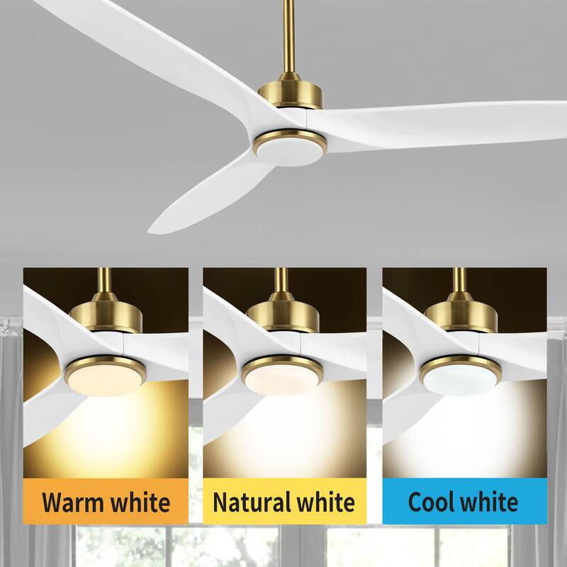 72" 3-Blade Solid Wood Ceiling Fan with LED Light and Remote Control