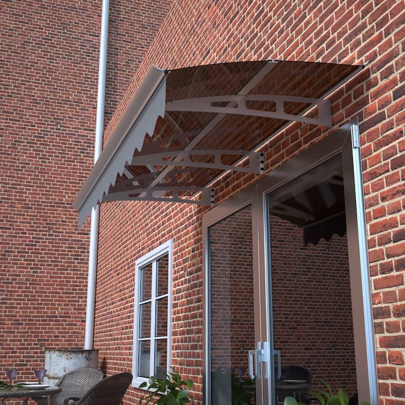 79x34 Inch Aluminum Alloy Window Awning with Polycarbonate Roof and Valance for Masonry Houses