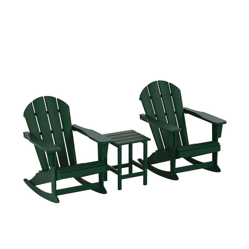 Polytrends Laguna 3-Piece Poly Adirondack Rocking Chairs and Side Table Set - Dark Green