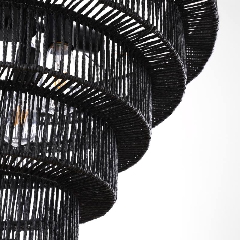 Dimmable 8-Light Hand-Woven Rattan Tiered Chandelier