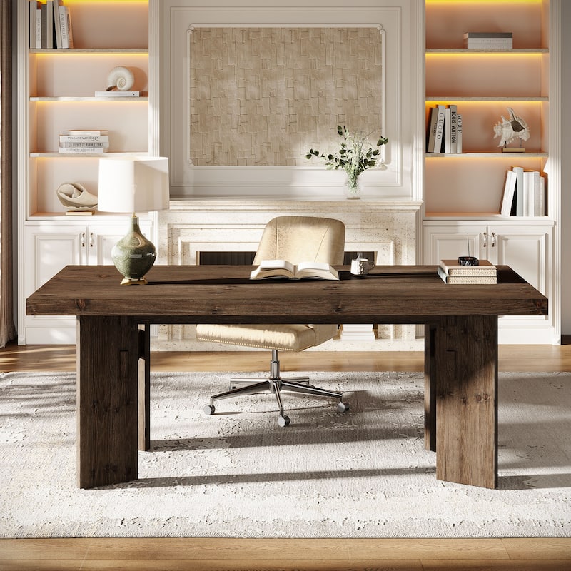 63" Solid Wood Executive Desk, Home Office Computer Study Writing Table for Office Conference Room