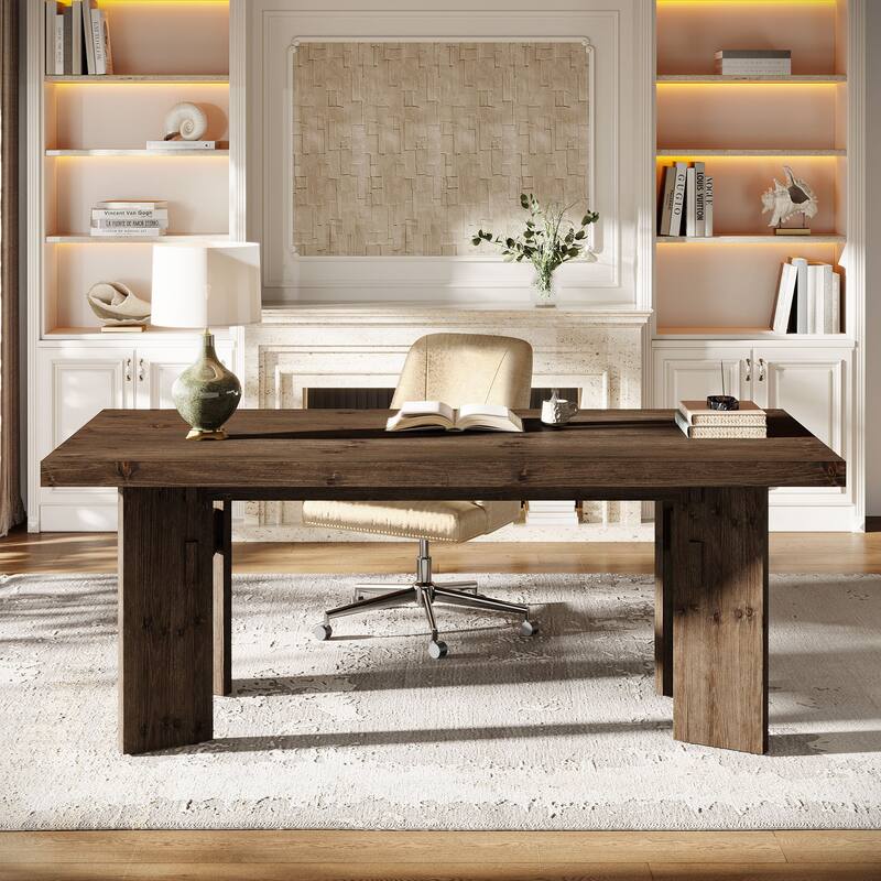 63-Inch Solid Wood Executive Desk, Home Office Computer Desk
