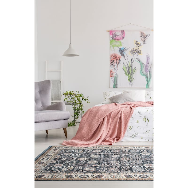 Transitional Oriental Cut Pile Rectangle Area Rug - 5.3x7.3