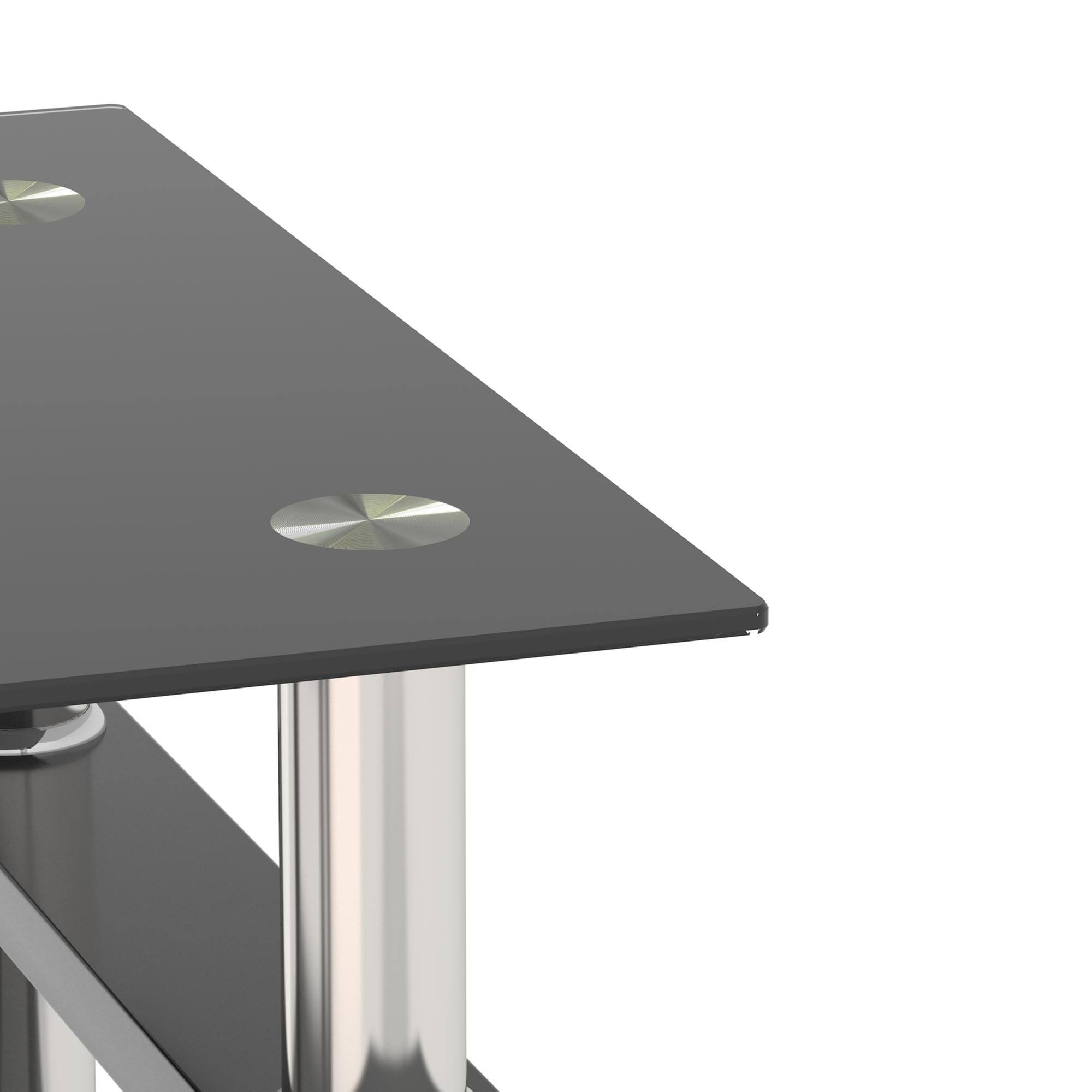Modern Black Tempered Glass Coffee Table, 2Tier Square End Table Bed