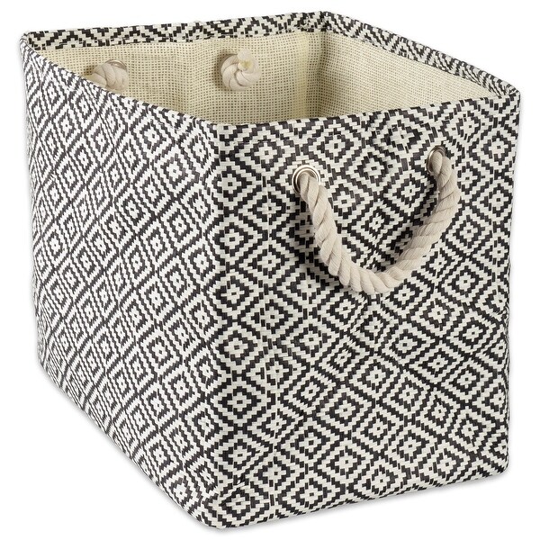 17" Black and Ivory Large Rectangular Bin with Rope Handles - N/A