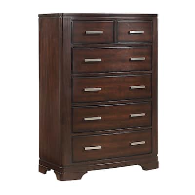 Hudy Tall Dresser Chest with 6 Drawers, Cherry Brown Birch Veneer