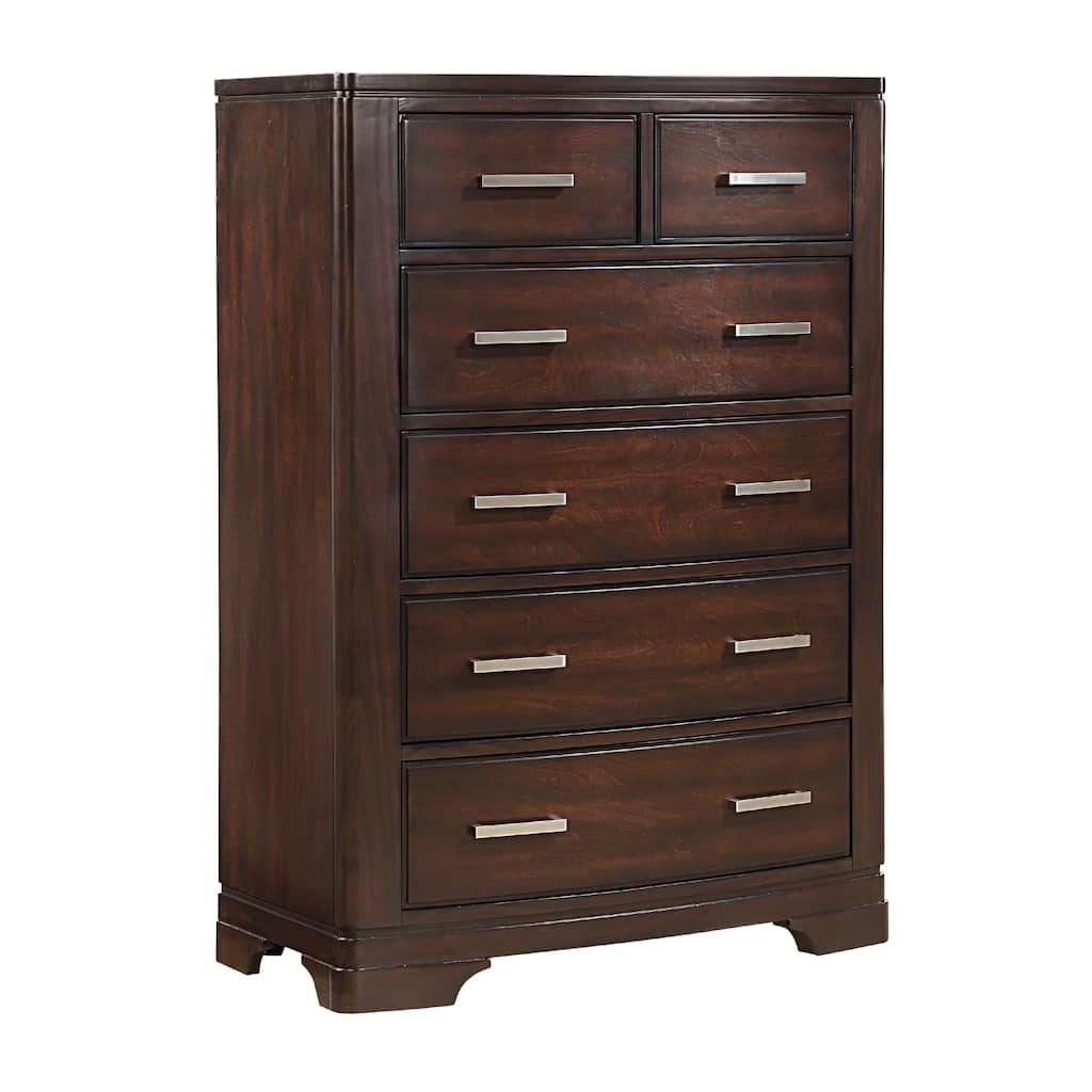 Hudy Tall Dresser Chest with 6 Drawers, Cherry Brown Birch Veneer