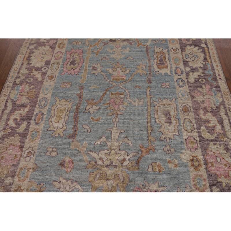 Light Blue Oushak Vegetable Dye Area Rug Hand-Knotted Wool Carpet - 4'1"x 5'9"
