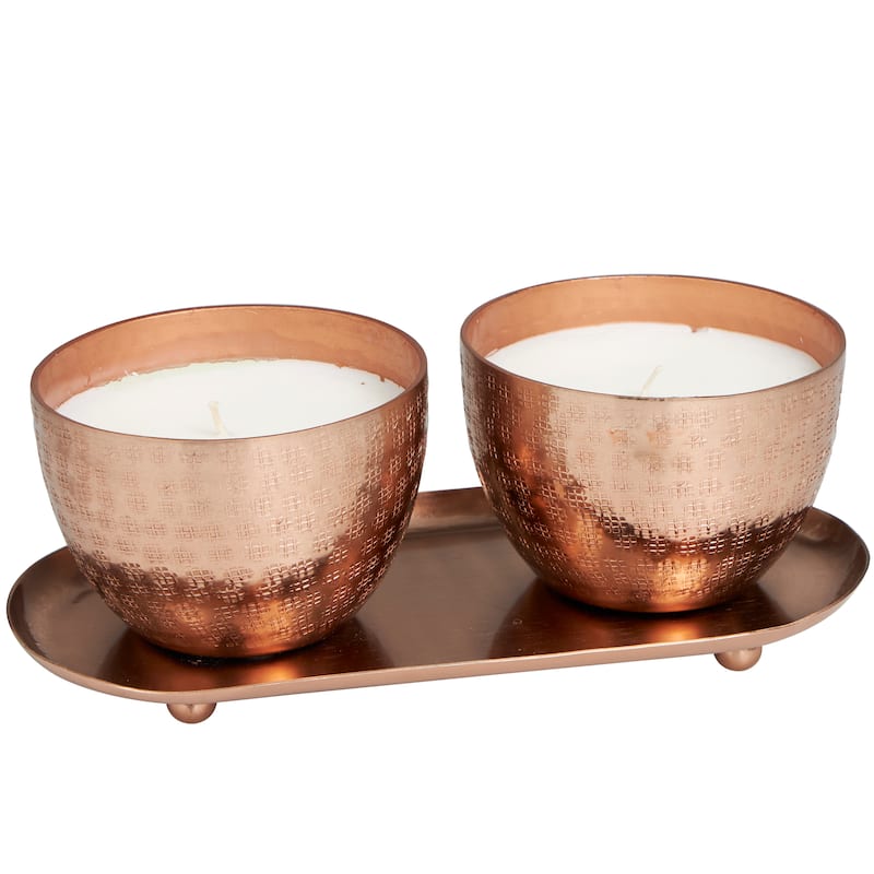 Silver or Gold or Copper Metal Scented Grid Patterned 10 oz 1 Wick Candle with White Wax (Set of 2)