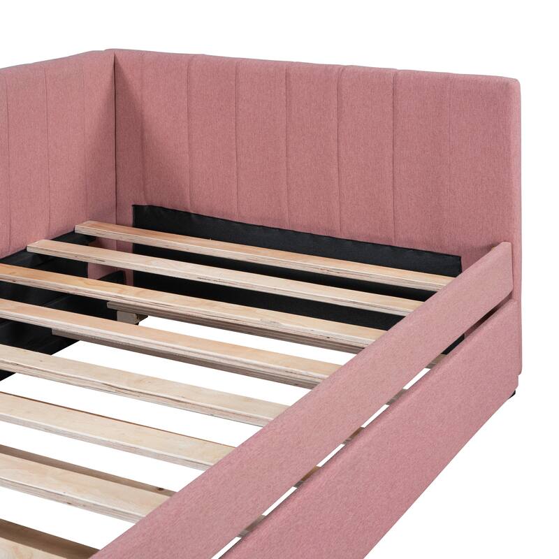 Twin Linen Daybed with Trundle and Semi-Closed Design