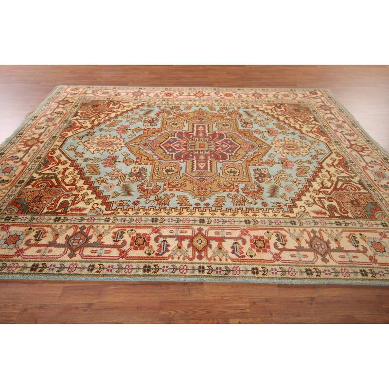 Light Blue Heriz Serapi Area Rug Handmade Wool Carpet - 7'9"x 9'11"