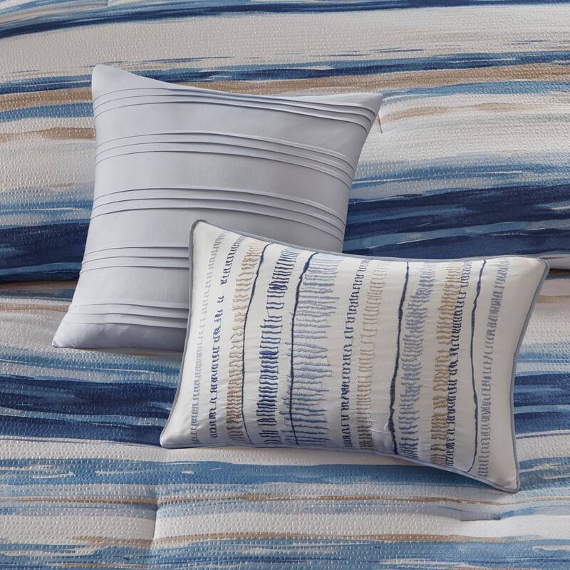 GDF Studio - Marina 8-Piece Printed Seersucker Comforter and Quilt Set Collection with Decorative Pillows
