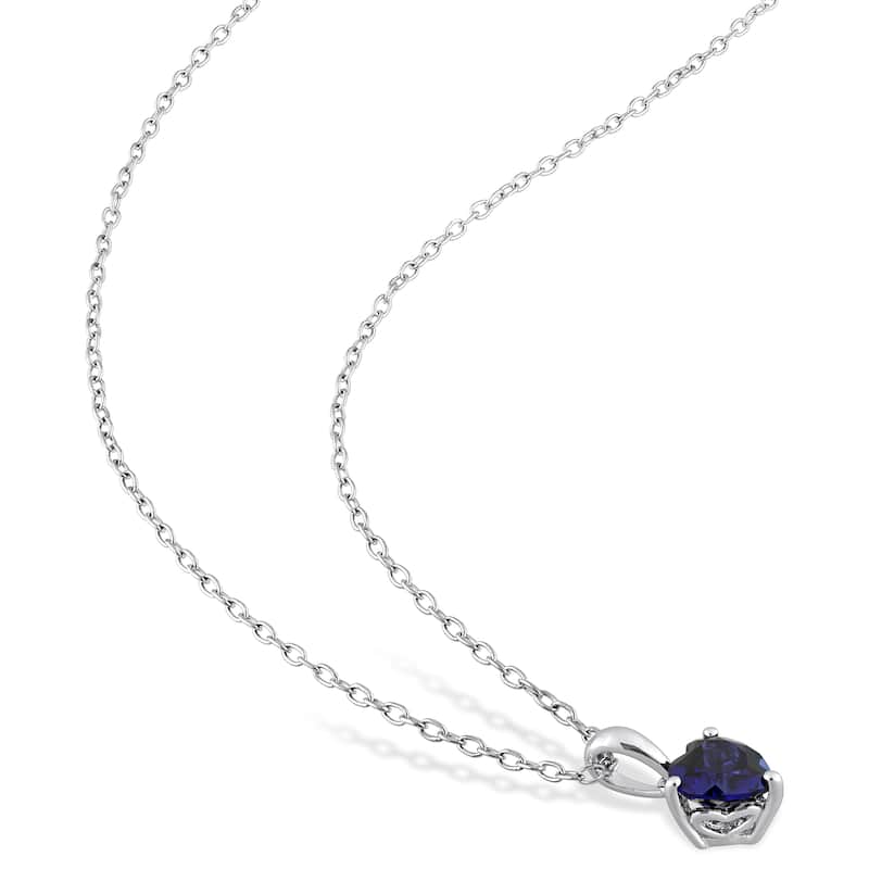 Miadora 2 3/4ct TGW Heart-Shape Created Blue Sapphire Solitaire Necklace & Stud Earrings Set Sterling Silver