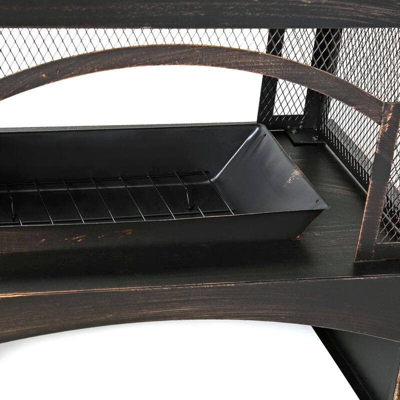 37-Inch Rectangular Metal Outdoor Wood Burning Fireplace - Outdoor Fireplace with Built-in Log Storage and Poker-Brushed Bronze