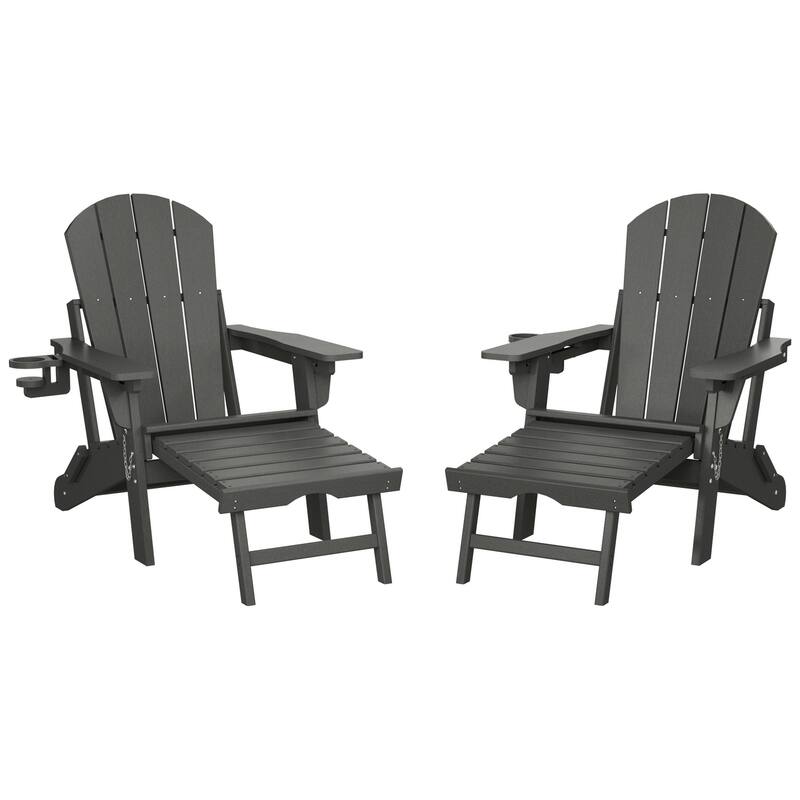 Laguna Outdoor Folding Adjustable Adirondack Chair with Cup Holder & Hideaway Ottoman (Set of 2)