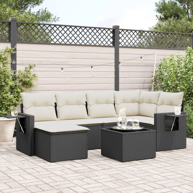 vidaXL Garden Sofa Set Black - 21.7 x 21.7 x 14.6 - Black and cream Large With table