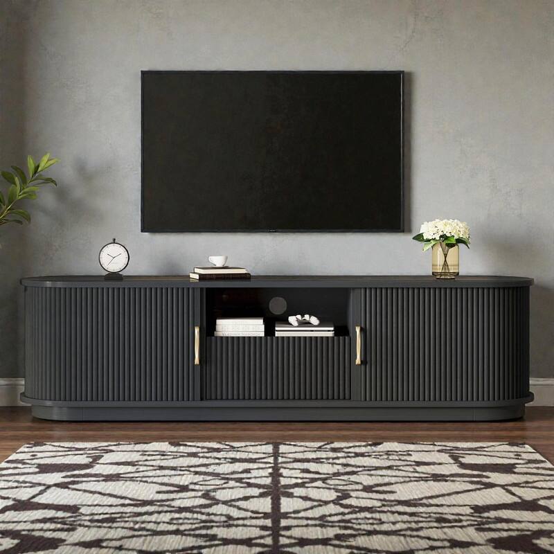 Vintage Rustic TV Stand for TVs up to 75", Sliding Slatted Wood Doors