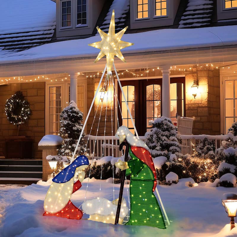 Costway 6 FT Lighted Nativity Scene with 240 LED Lights Zip Ties & - Multicolor - See Details