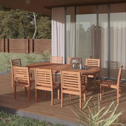 Amazonia Amelia 100% FSC Certified Wood 9pc Outdoor Patio Dining Set