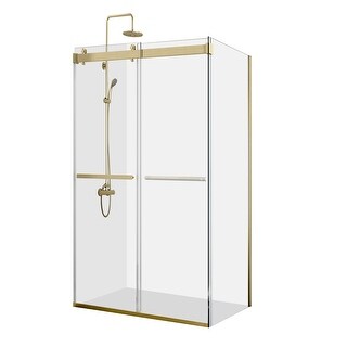 Spezia 48" W x 76" H Sliding Frameless Shower Enclosure,Brushed Gold