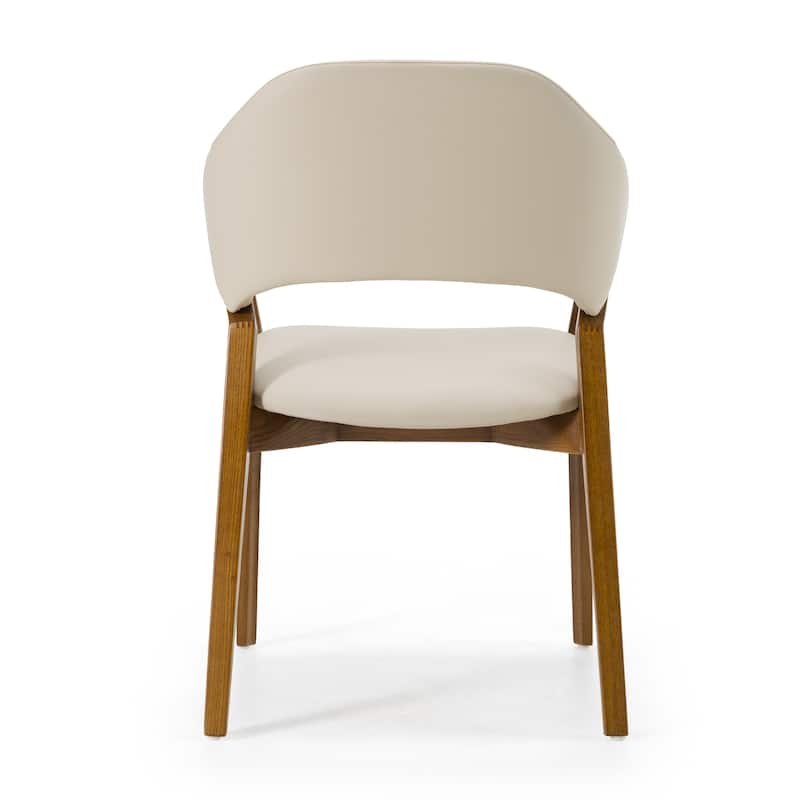 Modrest Ocasio Mid-Century Modern Cream Vegan Leather & Walnut Dining Chair