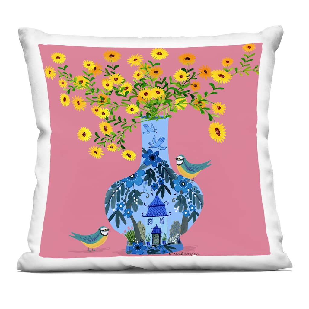 Stupell Ornate Vase with Daisies Decorative Printed Throw Pillow Design by Kay Widdowson
