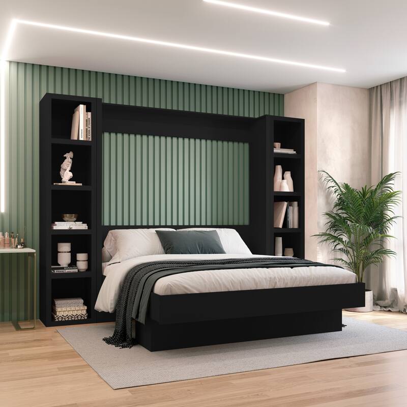 Easy-Lift King Murphy Wall Bed with Two Bookshelves