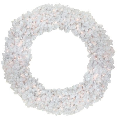 White Snow White Pine Artificial Christmas Wreath 6-Foot Clear Lights