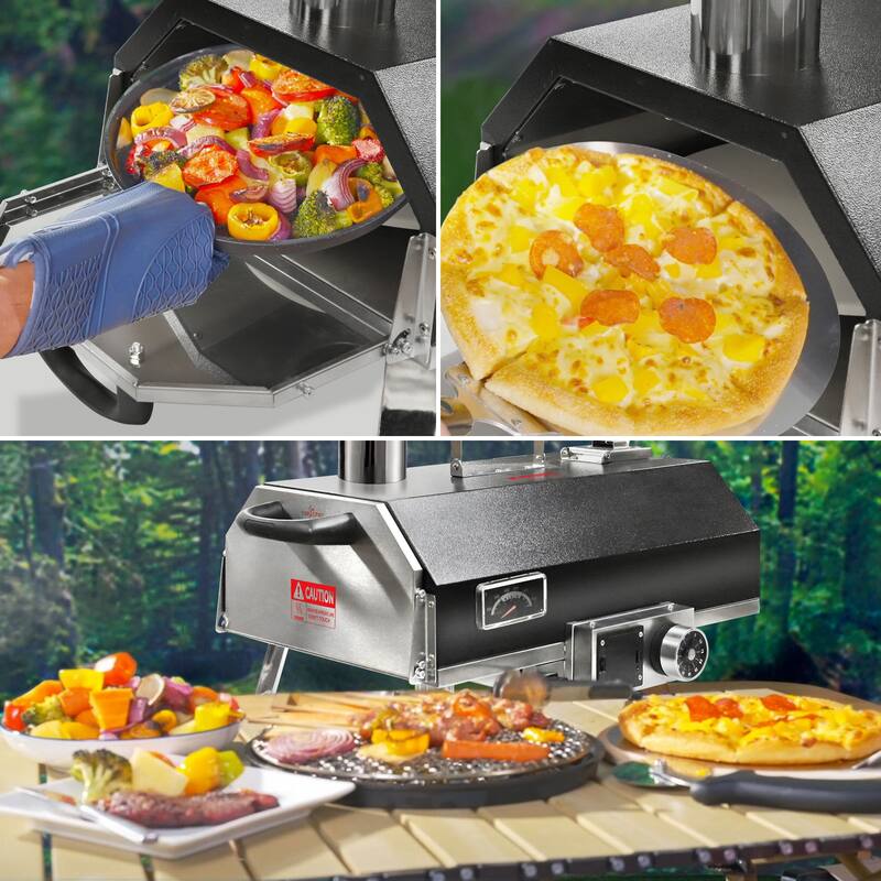 Outdoor Portable Automatic Rotatable Wood Fired Pizza Ovens,with Timer,Built-in Thermometer,Pizza Cutter & Carry Bag