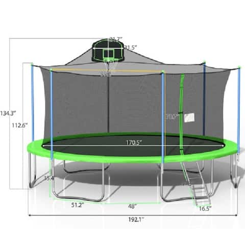 16FT Green TRAMPOLINE WITH ENCLOSURE NET AND LADDER-METAL