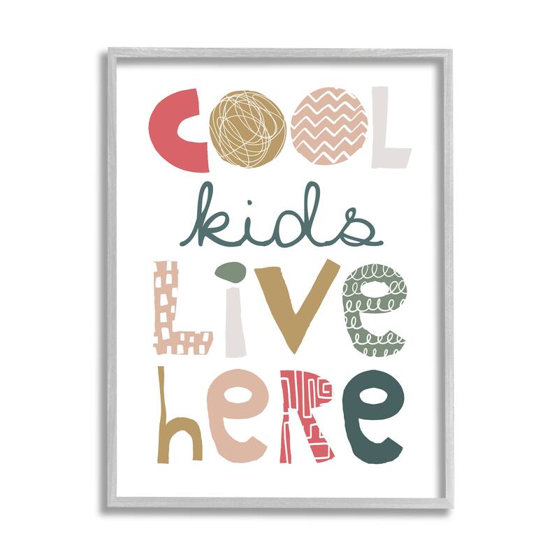Stupell Cool Kids Live Here Phrase Abstract Pattern Typography Framed Wall Art - Multi-Color