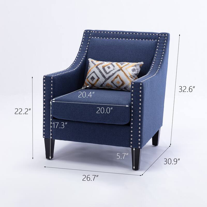 Linen Nailhead Accent Solid Wood Leg Living Room Armchair