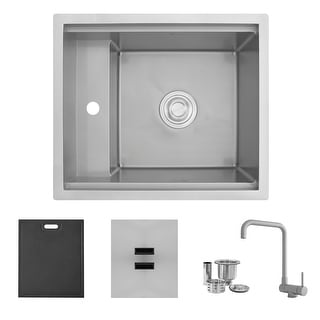 Concealed Dual-Mount 20" Stainless Steel Utility Sink, 1-Hole Prep, Dura-Tek Finish, Handmade with Stainless Faucet.