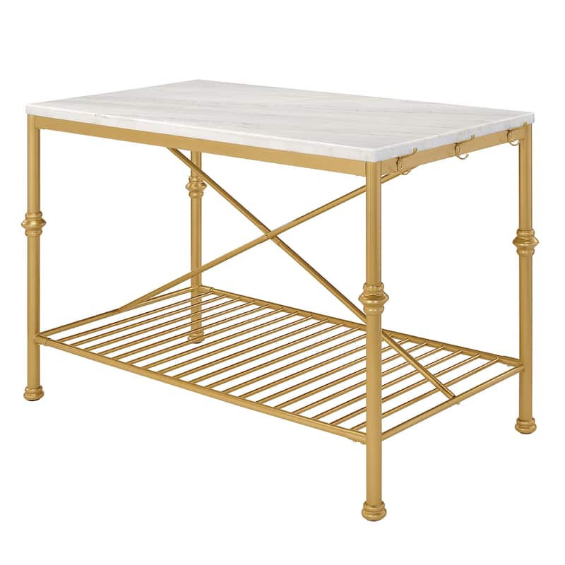 Avya Contemporary White and Gold 58-inch Wide Marble Top Kitchen Island by Furniture of America
