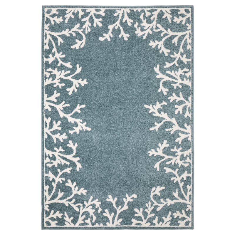 Quartz Coastal Coral Border Blue/ Ivory Area Rug