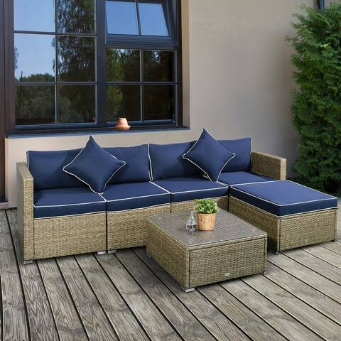 Outsunny 6-Piece Outdoor Patio Rattan Wicker Furniture Set with Comfortable Cotton Cushions, Removable Slip Covers