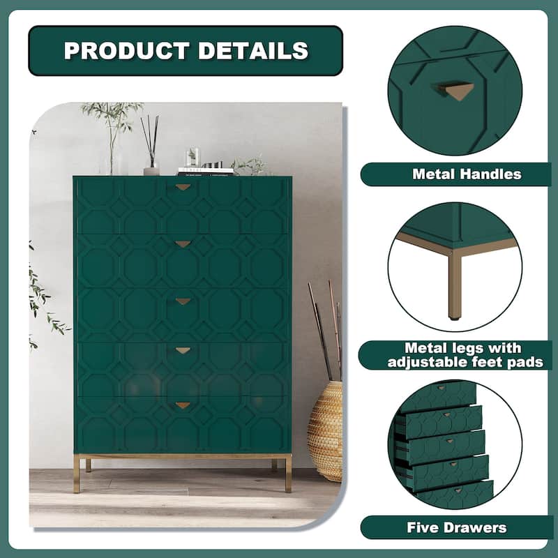 Clihome Wooden 5-Drawer Storage Chest