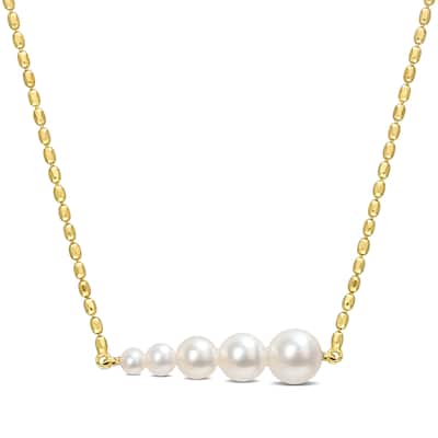 Miadora Cultured Freshwater Pearl Graduated Bar Yellow Silver