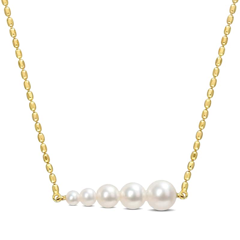 Miadora Freshwater Cultured Pearl Linear Pendant with Chain in 18k Yellow Plated Sterling Silver