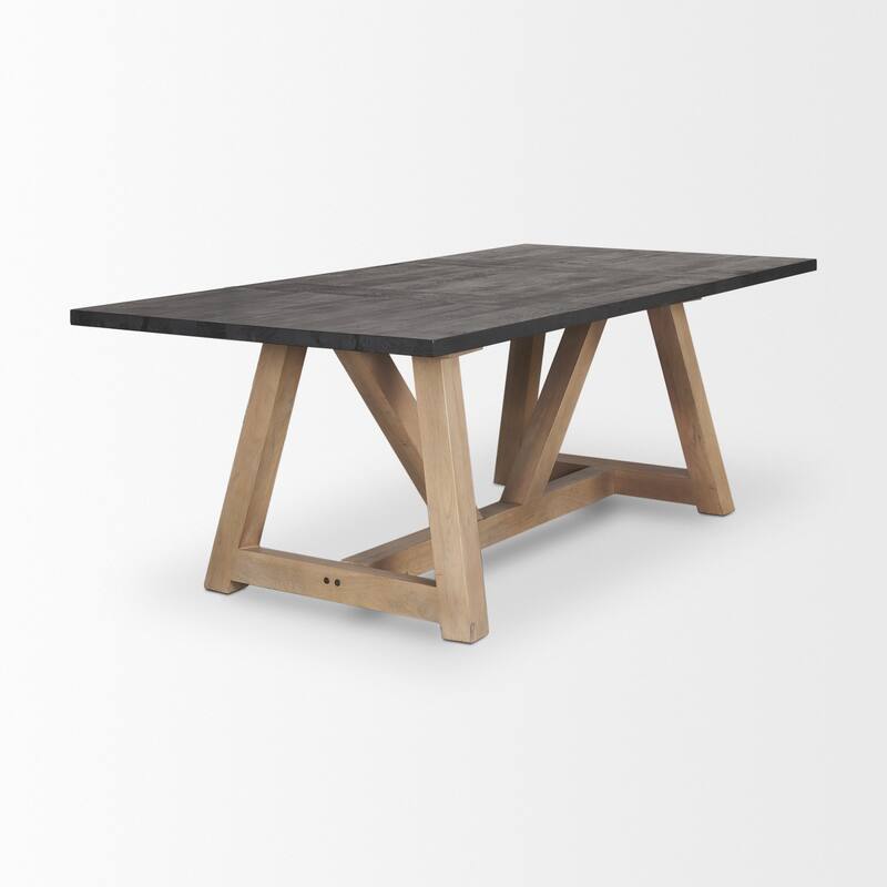 HomeRoots 84" Black and Brown Solid Wood Trestle Base Dining Table - 84.00 in. x 29.50 in. x 42.00 in.
