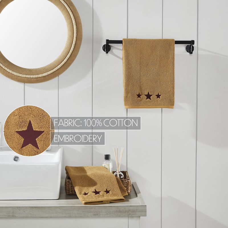 Burgundy Stars Tan Hand Towel Set of 2 16x26