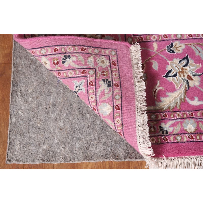 Floral Pink Kashan Oriental Area Rug Handmade Wool & Silk Carpet - 9'0"x 12'0"