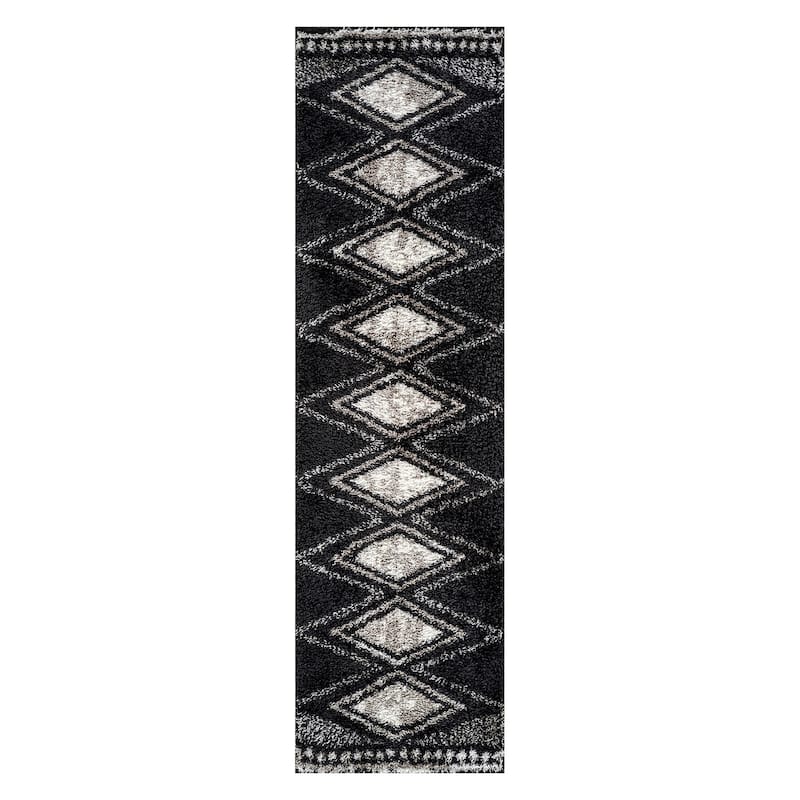 Geometric Grid Shag Rug - Anthracite Dark Gray - Medium Pile - Durable for Living Room, Bedroom, or Entryway