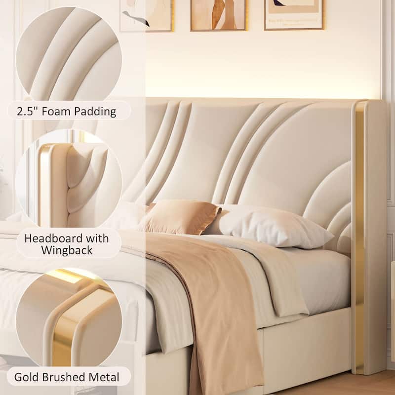 Queen Size Modern Upholstered LED Bed Frame
