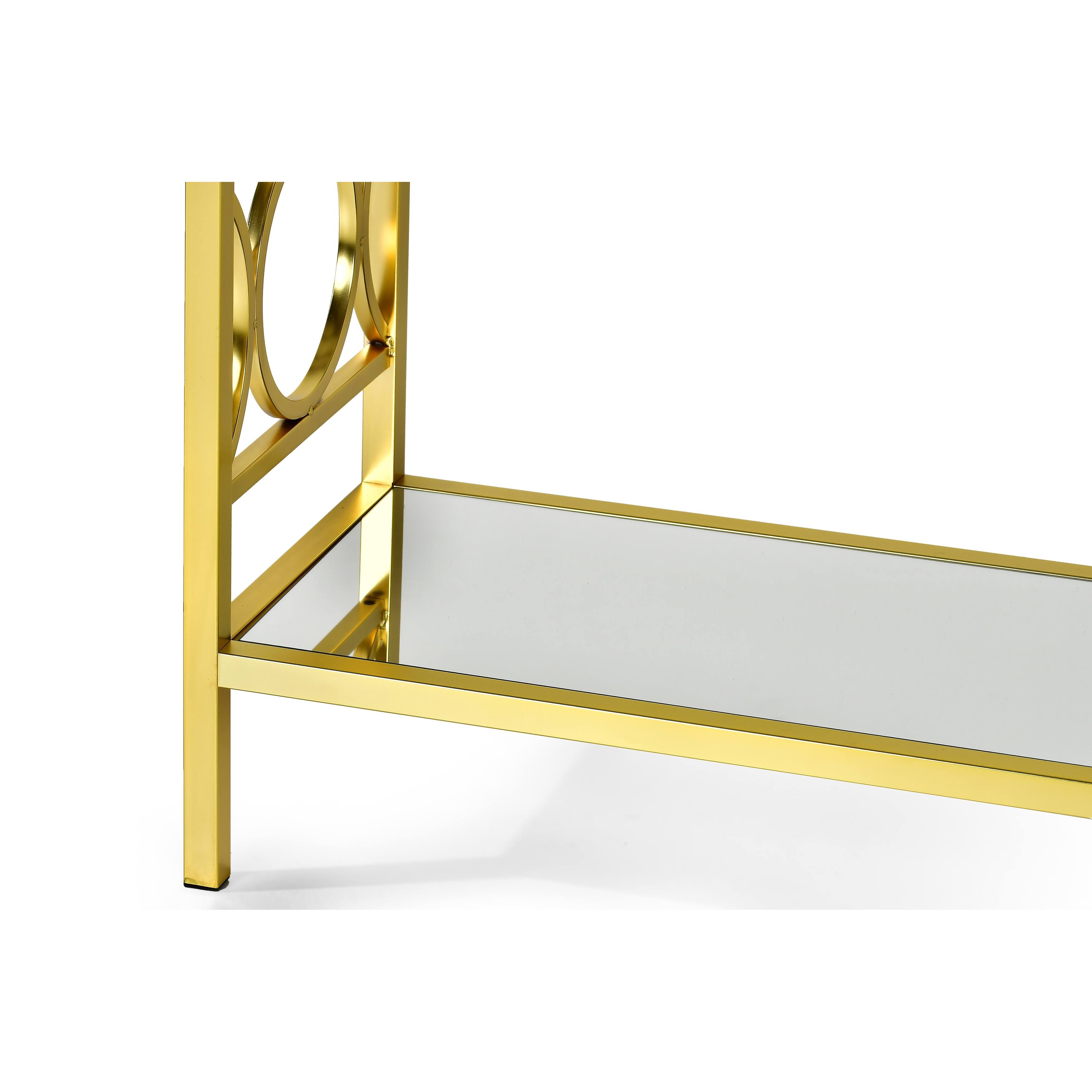 Oria Modern Tempered Glass and Gold Metal Sofa Table by Greyson Living