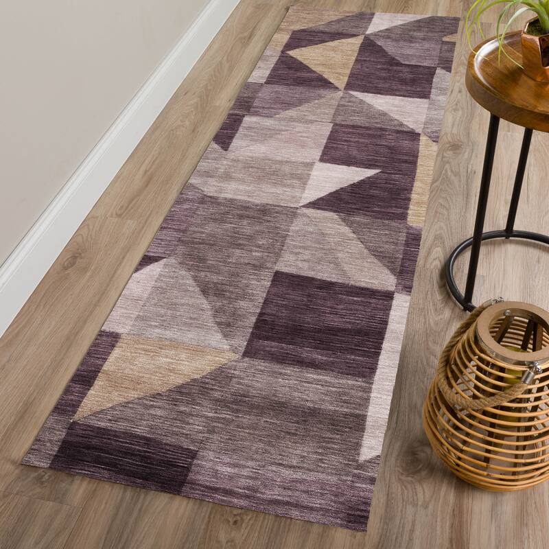 Machine Washable Indoor/ Outdoor Geo Rubi Chantille Rug