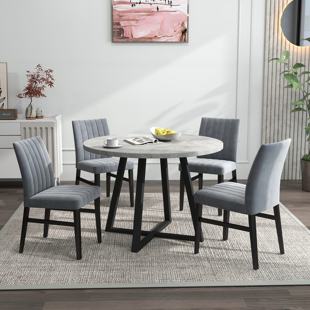Roundhill Furniture Edo 5-Piece Dining Set, Round Table with 4 Upholstered Chairs,