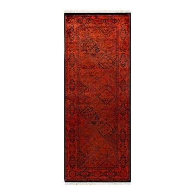 Overton Hand Knotted Wool Vintage Inspired Modern Contemporary Overdyed Orange Runner Rug - 2' 7" x 6' 10"