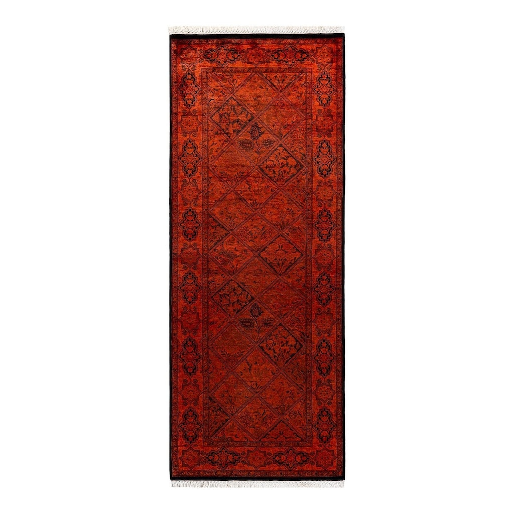 Overton Hand Knotted Wool Vintage Inspired Modern Contemporary Overdyed Orange Runner Rug - 2' 7" x 6' 10"